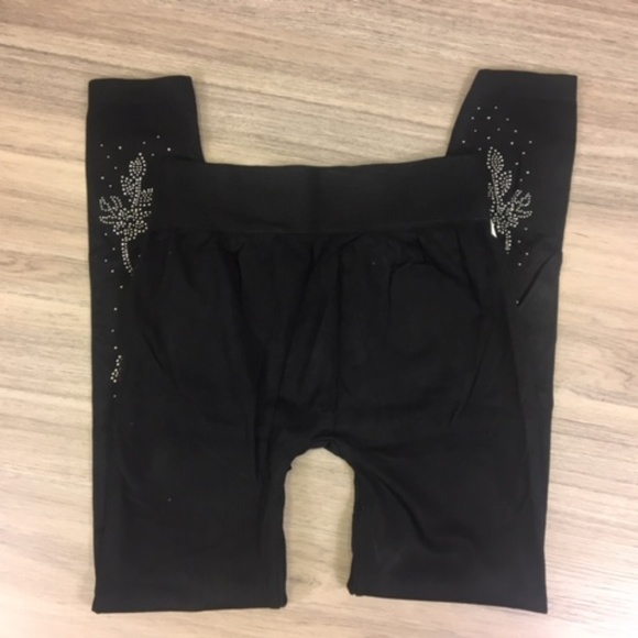 Black Rhinestone High Rise Leggings - Picture 6 of 8